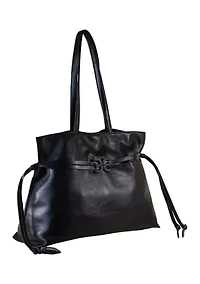 Poppy Large Drawsting Smooth Leather Tote Bag