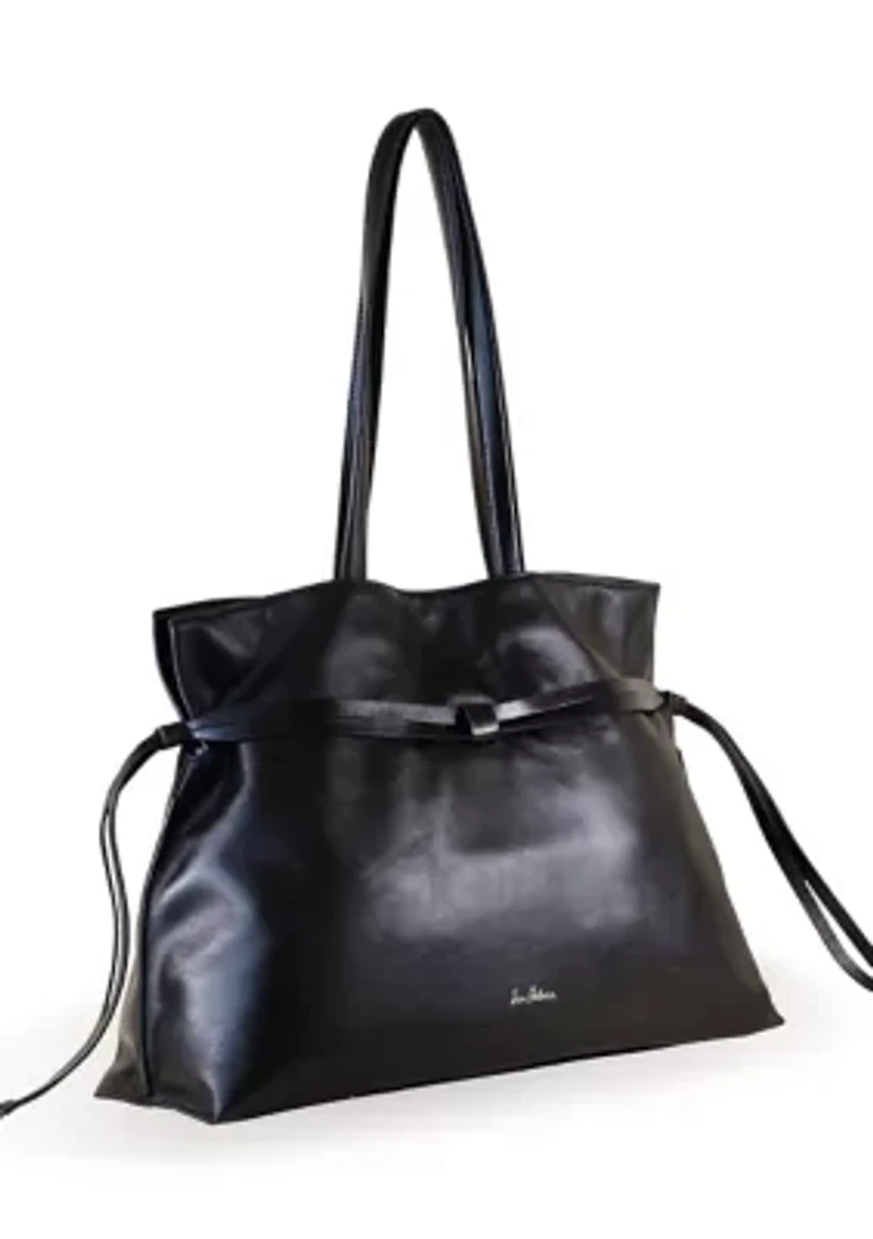Poppy Large Drawsting Smooth Leather Tote Bag