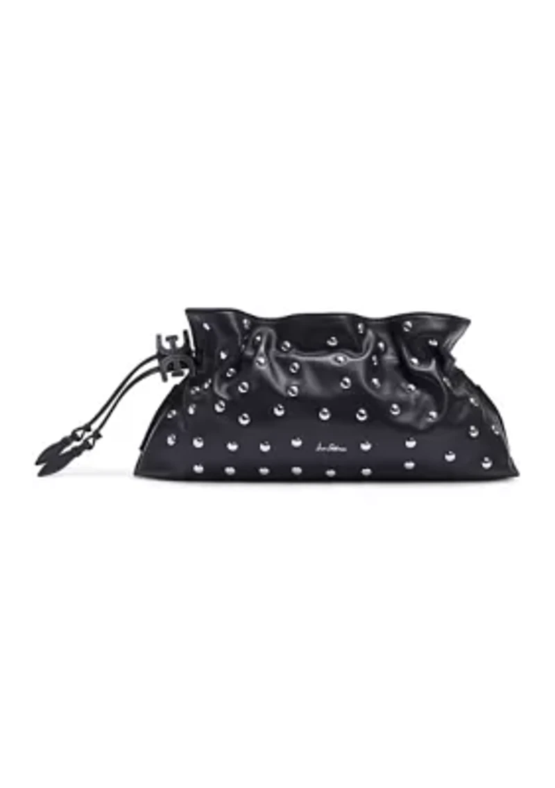 Poppy Oversized Drawstring Studded Leather Clutch