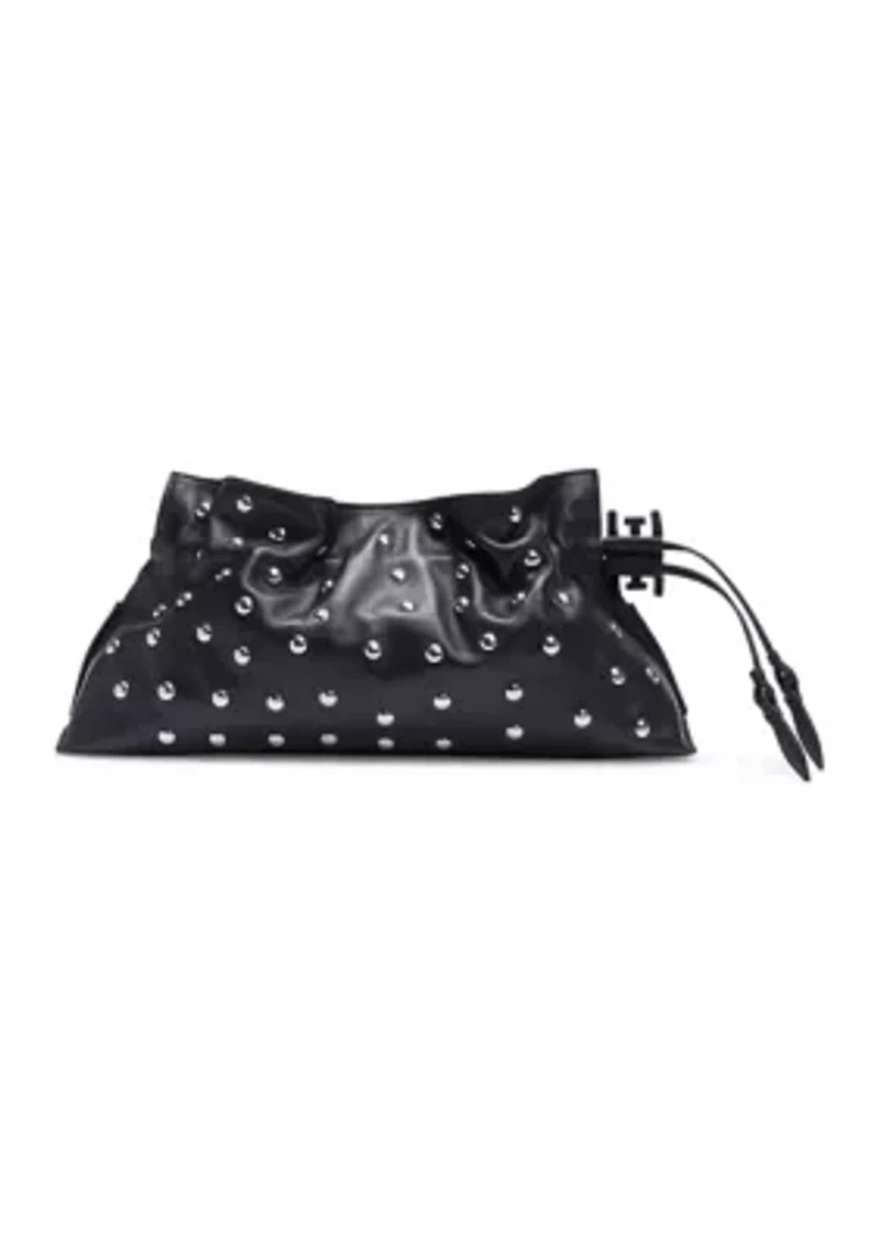  Poppy Oversized Drawstring Studded Leather Clutch