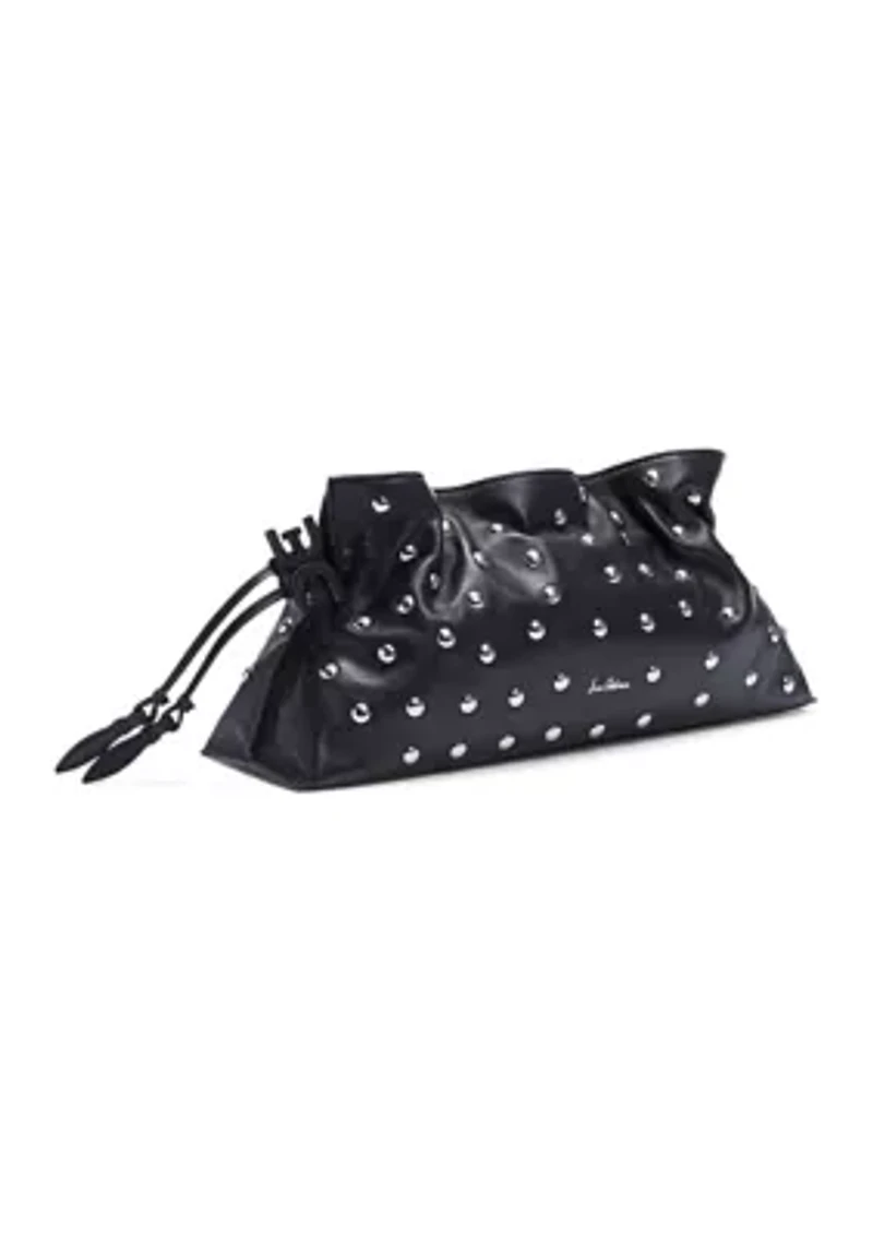  Poppy Oversized Drawstring Studded Leather Clutch