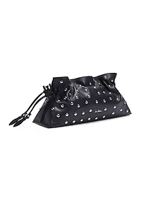  Poppy Oversized Drawstring Studded Leather Clutch