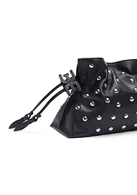 Poppy Oversized Drawstring Studded Leather Clutch