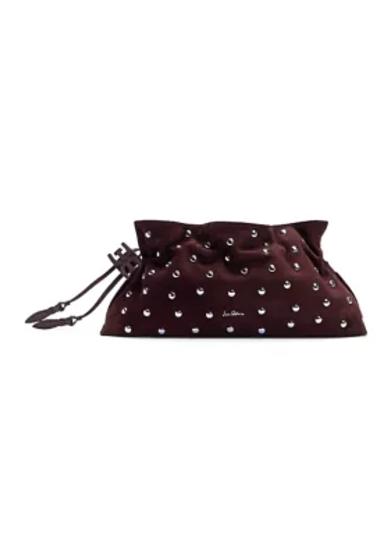 Poppy Oversized Drawstring Clutch - Studded Suede