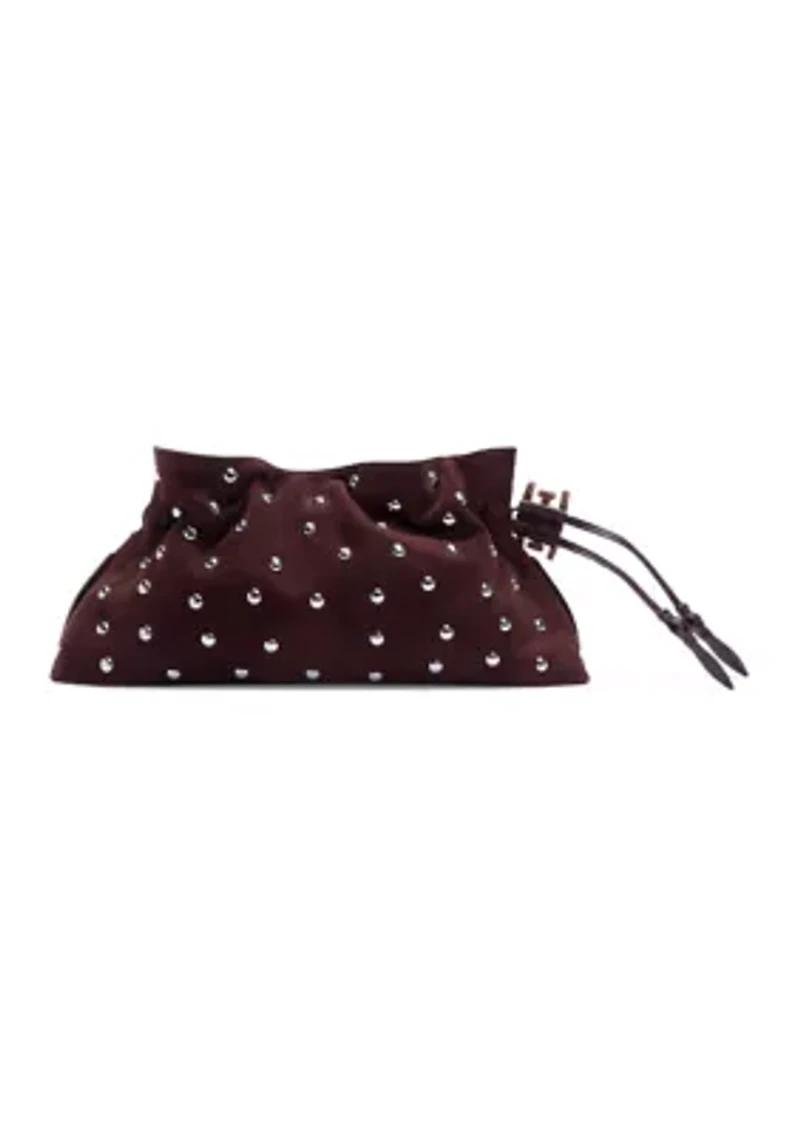 Poppy Oversized Drawstring Clutch - Studded Suede