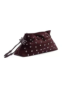 Poppy Oversized Drawstring Clutch - Studded Suede