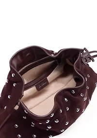 Poppy Oversized Drawstring Clutch - Studded Suede