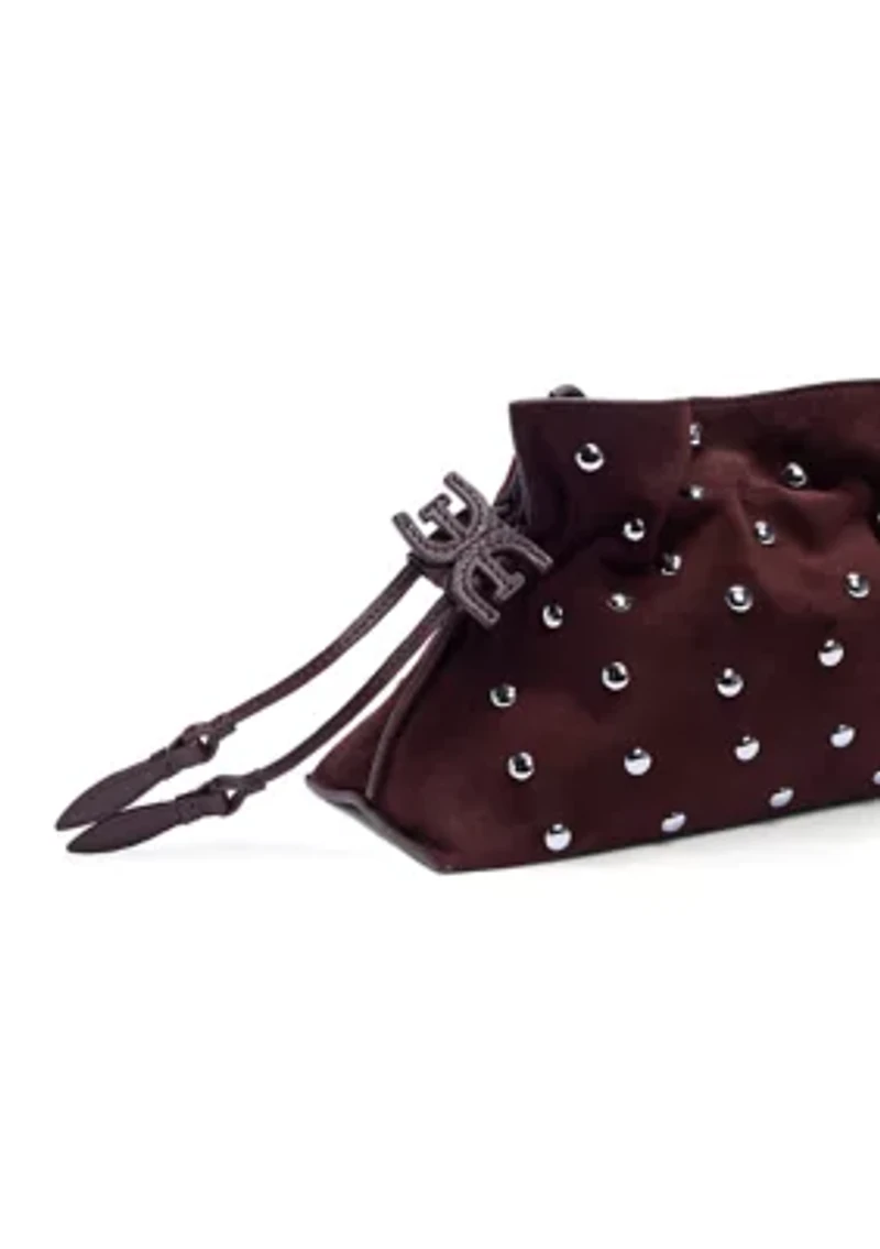 Poppy Oversized Drawstring Clutch - Studded Suede
