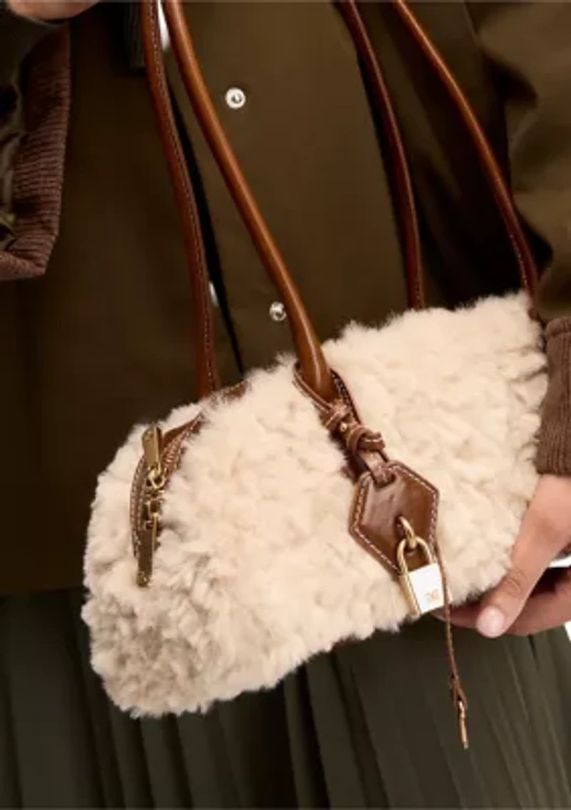  Nori Medium Bowler Suede Shearling Satchel