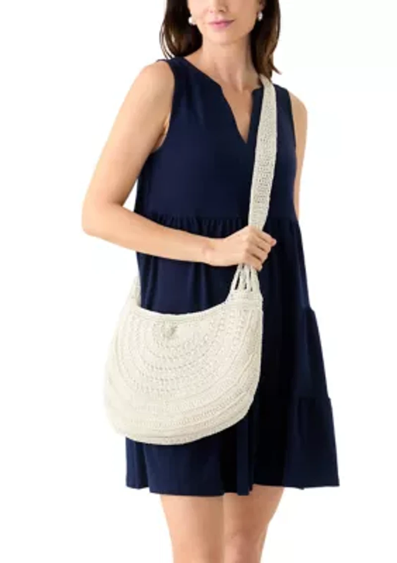 Large Macrame Crescent Hobo Bag