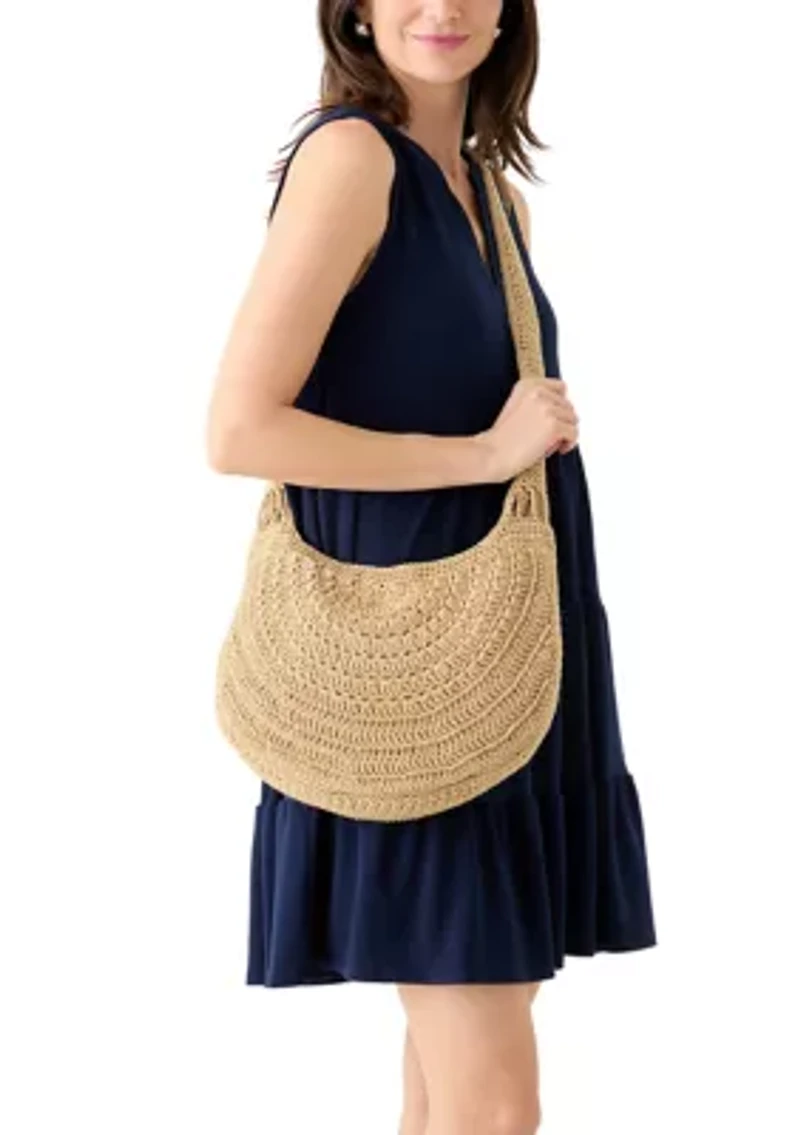 Large Macrame Crescent Hobo Bag