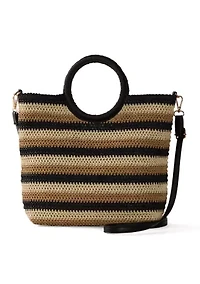 Striped Top Handle Ring Tote