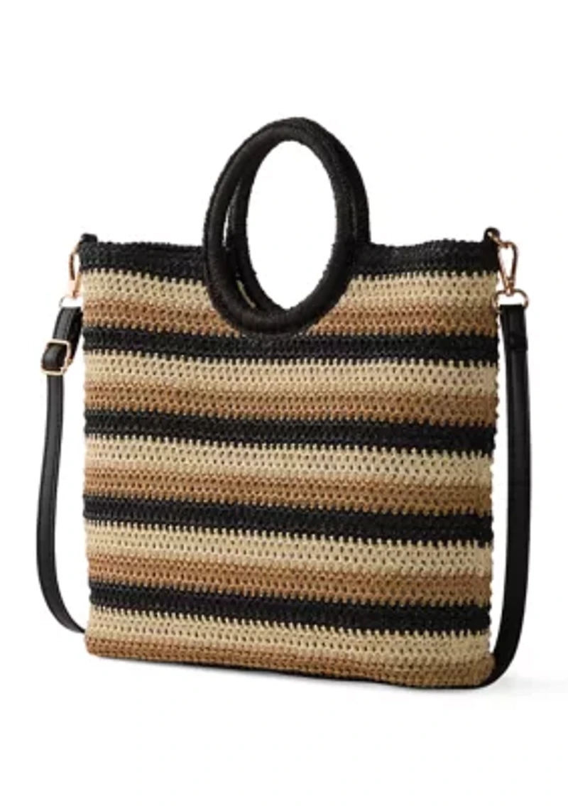 Striped Top Handle Ring Tote