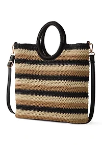 Striped Top Handle Ring Tote