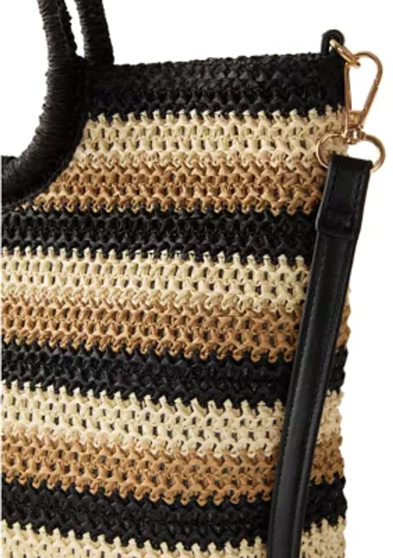 Striped Top Handle Ring Tote