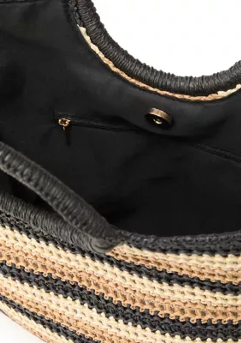 Striped Top Handle Ring Tote