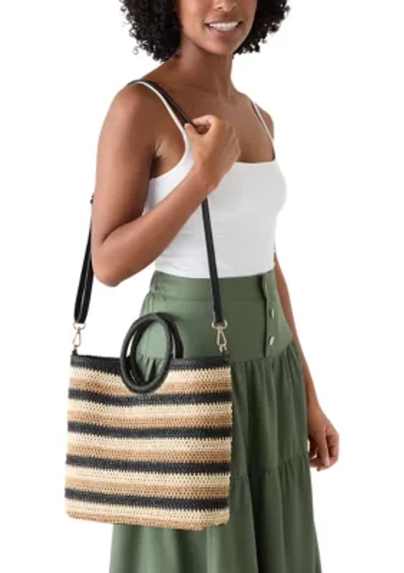 Striped Top Handle Ring Tote