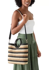Striped Top Handle Ring Tote