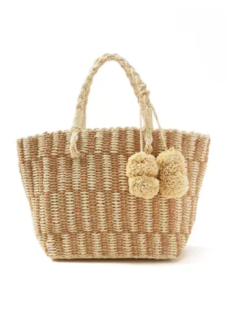 Patterned Medium Straw Tote