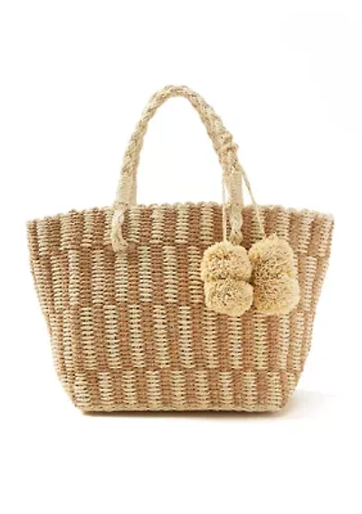 Patterned Medium Straw Tote