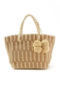 Patterned Medium Straw Tote