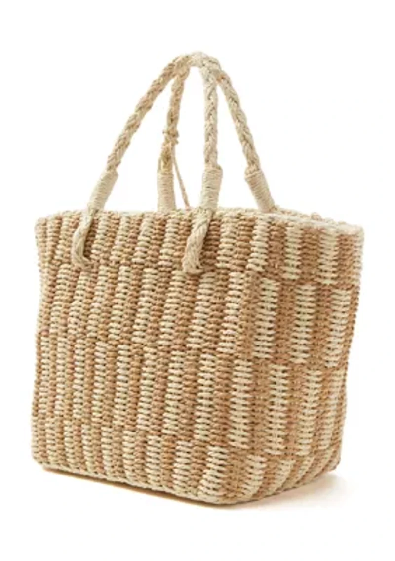 Patterned Medium Straw Tote