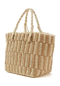 Patterned Medium Straw Tote