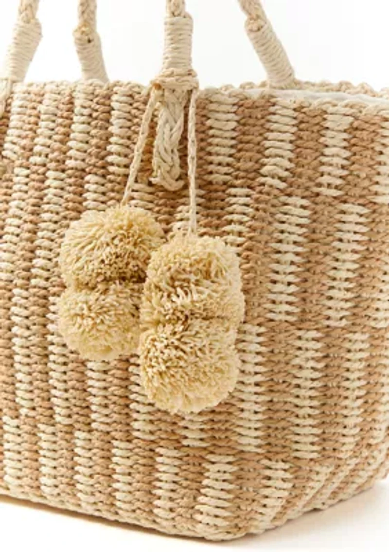 Patterned Medium Straw Tote