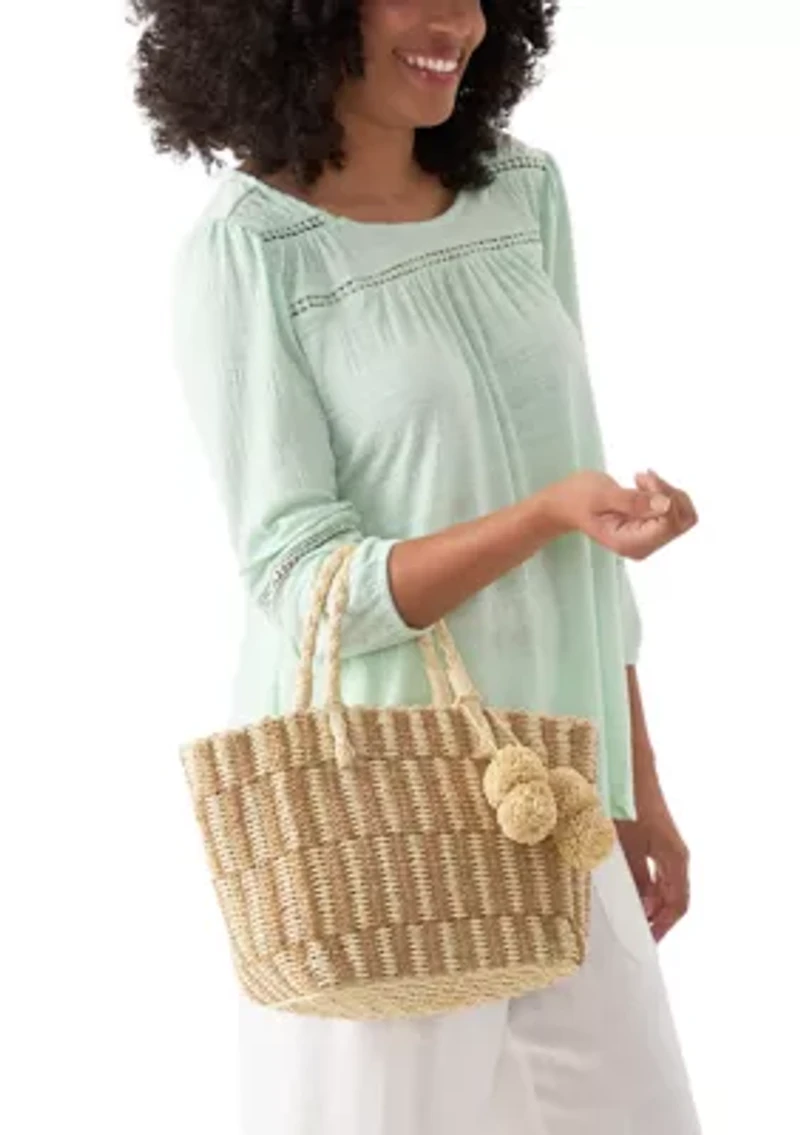 Patterned Medium Straw Tote