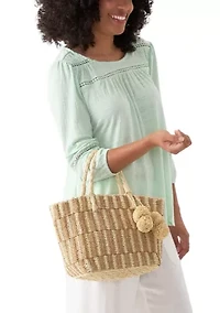 Patterned Medium Straw Tote