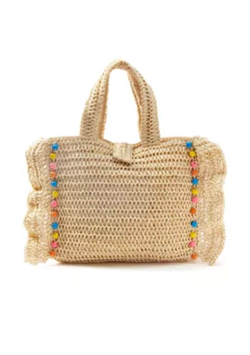 Wood Beaded Ruffle Tote