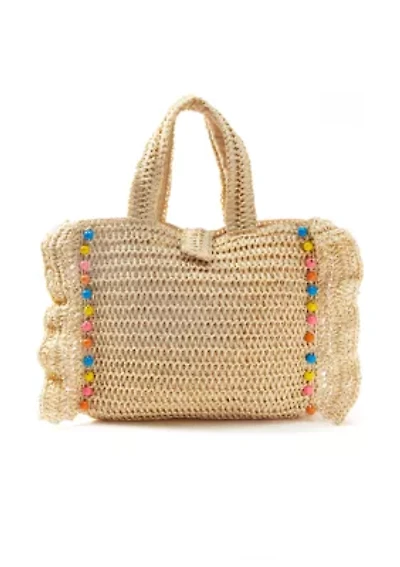 Wood Beaded Ruffle Tote