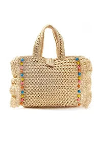Wood Beaded Ruffle Tote