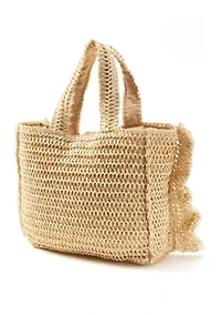 Wood Beaded Ruffle Tote