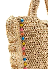 Wood Beaded Ruffle Tote