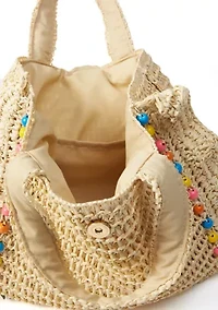 Wood Beaded Ruffle Tote