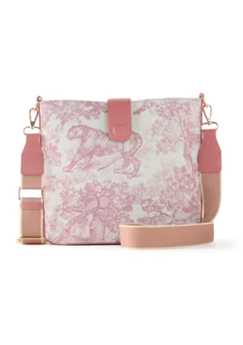Toile Printed Canvas Crossbody Tote Bag