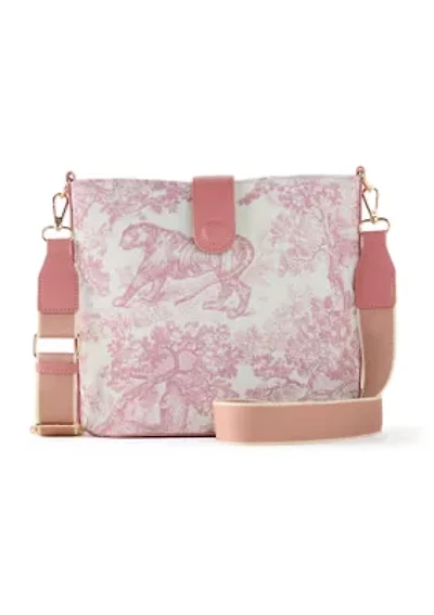 Toile Printed Canvas Crossbody Tote Bag
