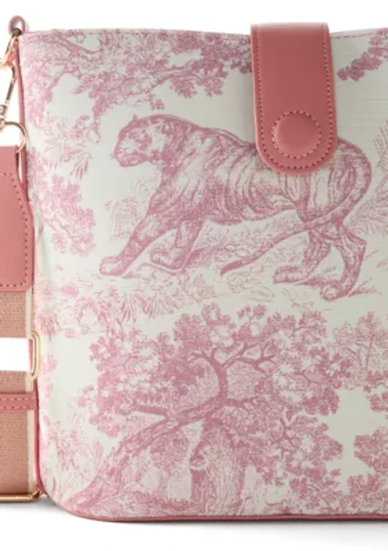Toile Printed Canvas Crossbody Tote Bag