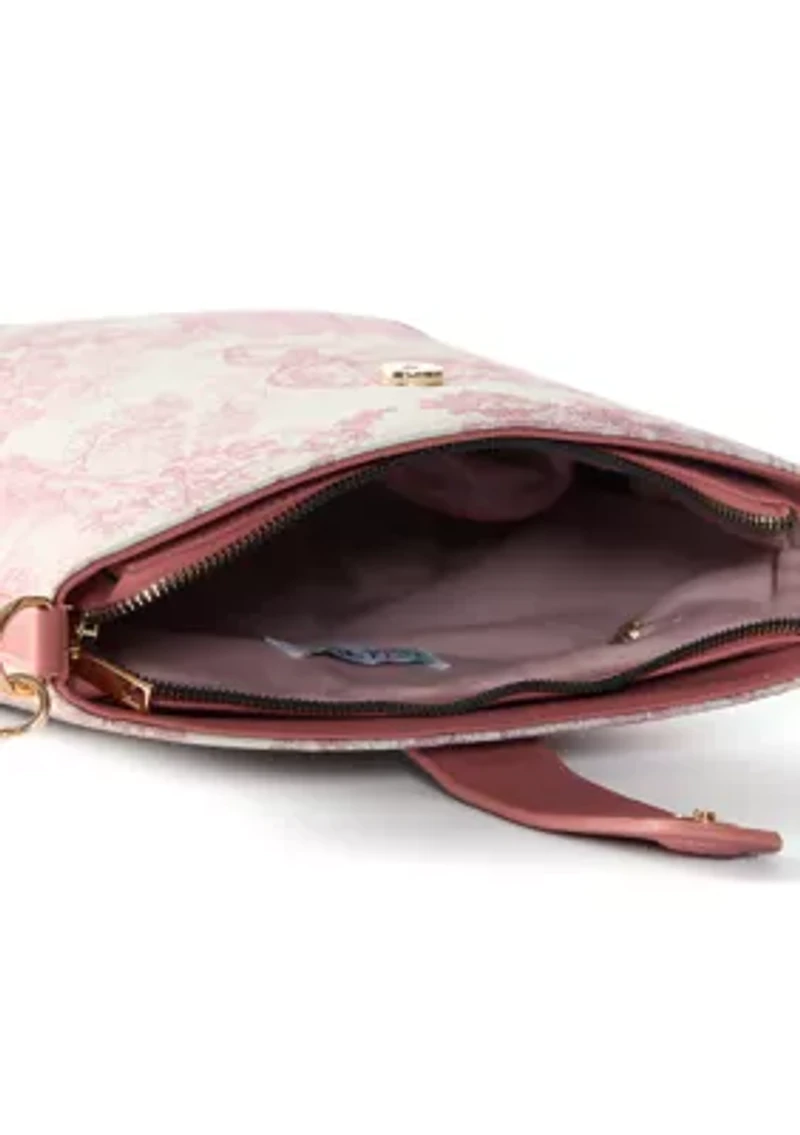Toile Printed Canvas Crossbody Tote Bag
