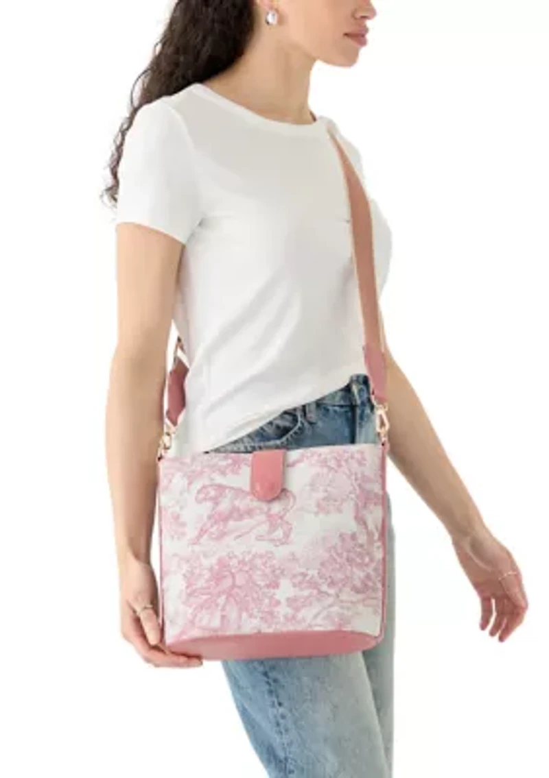 Toile Printed Canvas Crossbody Tote Bag