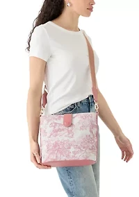 Toile Printed Canvas Crossbody Tote Bag