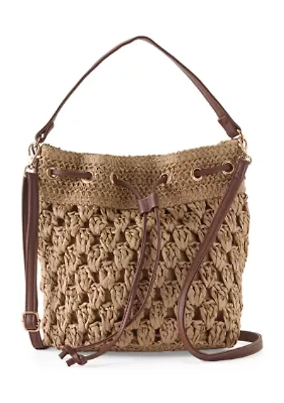 Straw Drawstring Bucket Bag