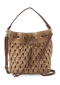 Straw Drawstring Bucket Bag