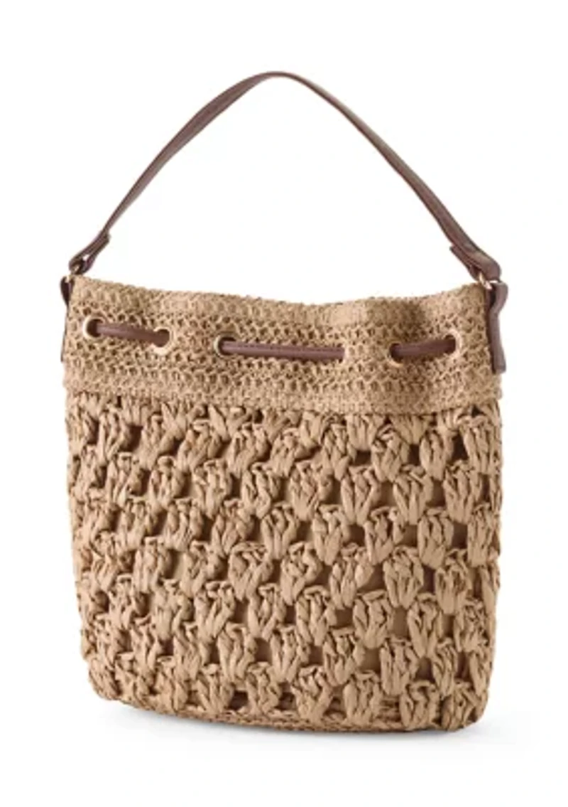 Straw Drawstring Bucket Bag