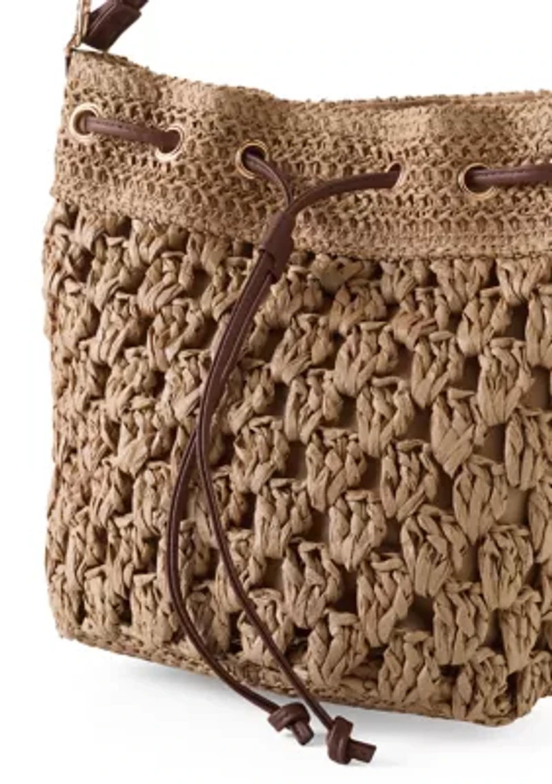 Straw Drawstring Bucket Bag
