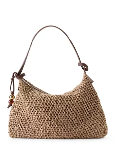Straw Hobo Bag with Bead Hangoff