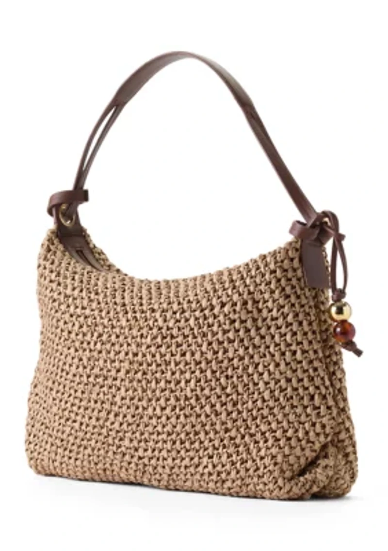Straw Hobo Bag with Bead Hangoff