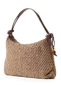 Straw Hobo Bag with Bead Hangoff