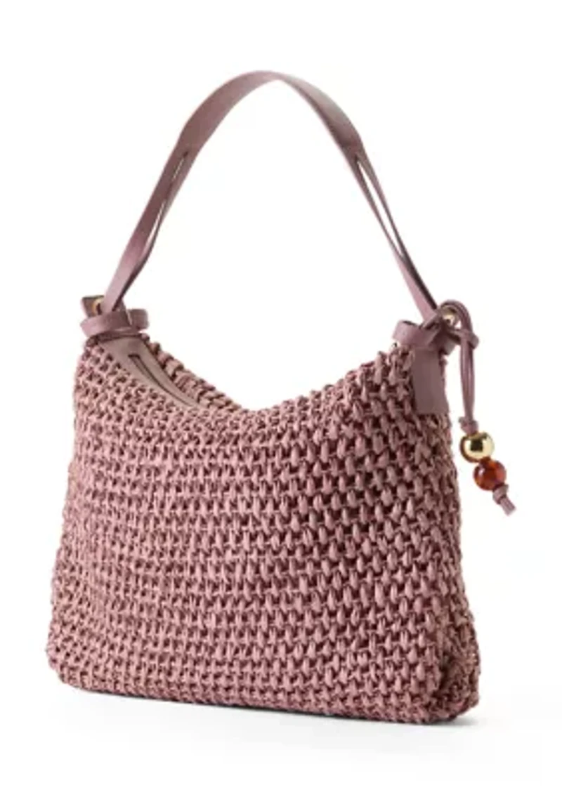 Straw Hobo Bag with Bead Hangoff
